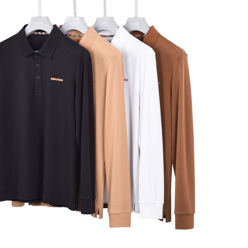 Áo polo tay dài nam giới Miếng bông Spandex thân thiện với da với logo tùy chỉnh