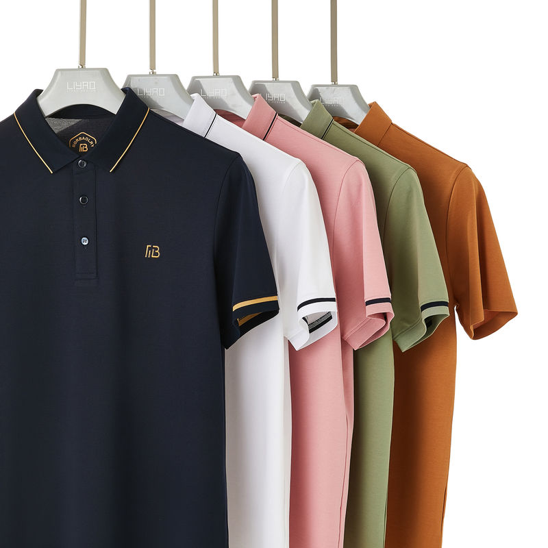 Vải đan áo polo nam giới tay ngắn thêu 100% bông hữu cơ