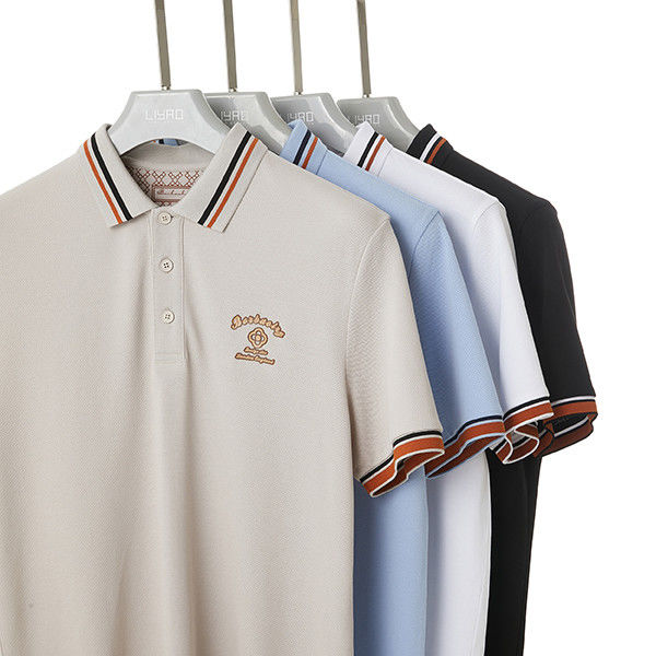 Thường phù hợp Polo áo thun sọc khô nhanh Odm với logo tùy chỉnh vải đan