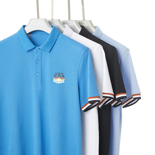 95% polyester 5% Spandex vải Golf Polo áo choàng nam với thiết kế tay áo sọc