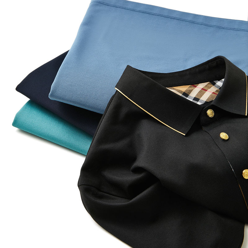 Áo Polo Golf màu cứng tay ngắn trong polyester spandex với logo và mẫu