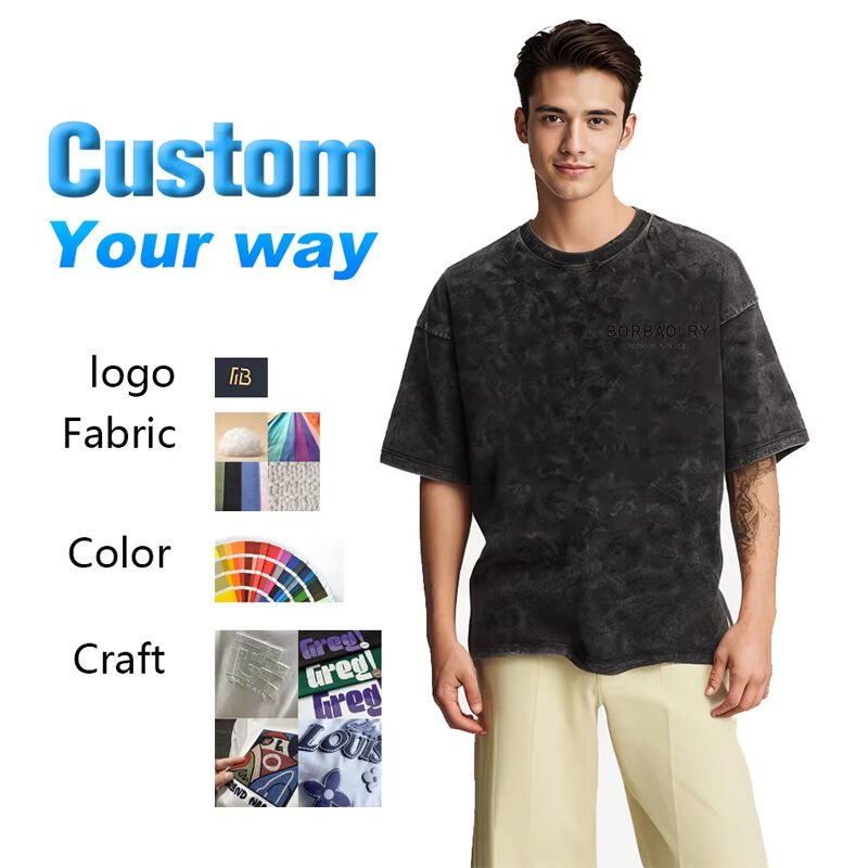 Áo thun nam cotton batik giặt axit phong cách đường phố cổ điển in nổi hip hop tùy chỉnh cho sự kiện quảng bá