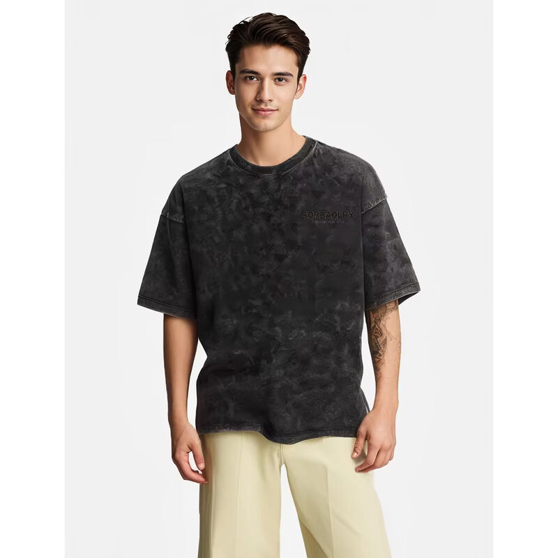 Áo thun nam cotton batik giặt axit phong cách đường phố cổ điển in nổi hip hop tùy chỉnh cho sự kiện quảng bá