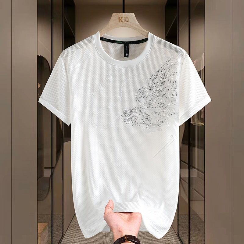 Áo thun golf nam ngắn tay thoáng khí cổ tròn logo dệt kim trực tiếp từ nhà máy