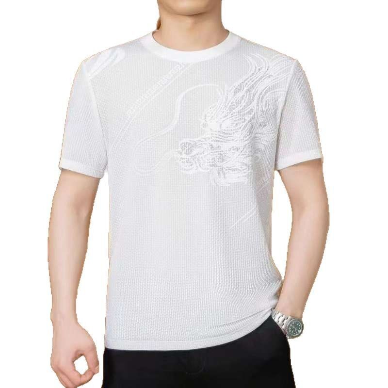 Áo thun golf nam ngắn tay thoáng khí cổ tròn logo dệt kim trực tiếp từ nhà máy