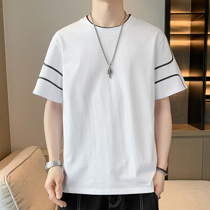 Áo thun nam ngắn tay, thiết kế in thêu logo OEM tùy chỉnh, áo dáng rộng mùa hè tay lỡ