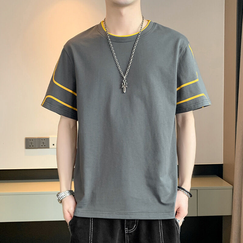 Áo thun nam ngắn tay, thiết kế in thêu logo OEM tùy chỉnh, áo dáng rộng mùa hè tay lỡ
