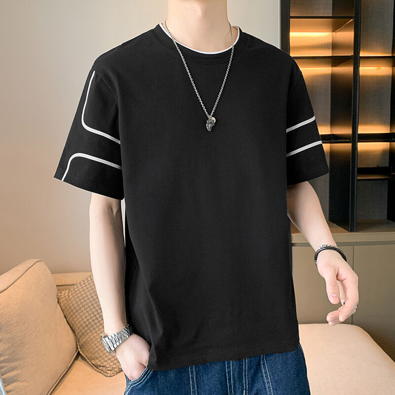 Áo thun nam ngắn tay, thiết kế in thêu logo OEM tùy chỉnh, áo dáng rộng mùa hè tay lỡ
