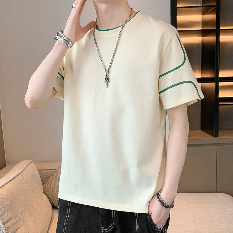 Áo thun nam ngắn tay, thiết kế in thêu logo OEM tùy chỉnh, áo dáng rộng mùa hè tay lỡ