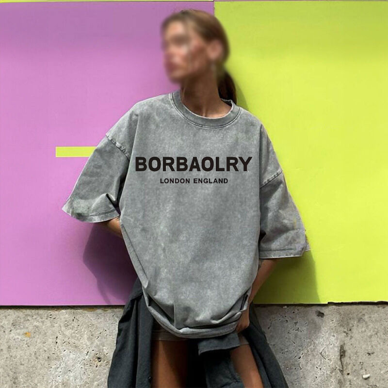 Áo thun bông chất lượng cao Áo thun vintage vintage lớn màu rắn Áo thun giặt Áo thun vintage hạng nặng