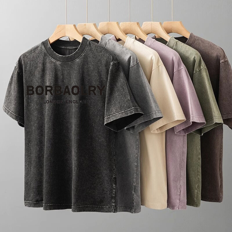 Tùy chỉnh LOGO Chất lượng cao cao bông axit giặt áo thun lớn Retro khoáng sản in kỹ thuật số nặng vintage áo thun