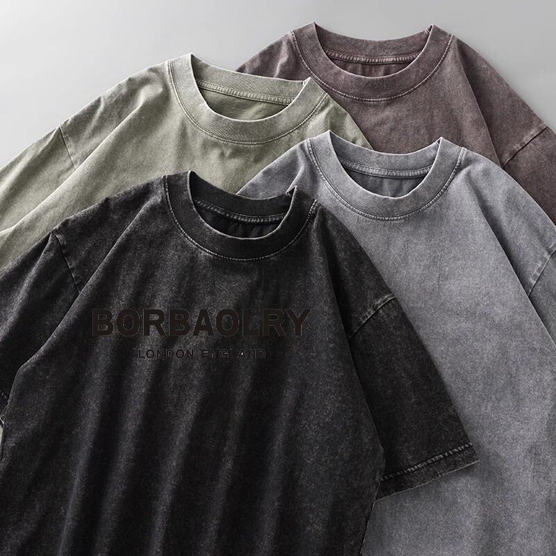 Tùy chỉnh LOGO Chất lượng cao cao bông axit giặt áo thun lớn Retro khoáng sản in kỹ thuật số nặng vintage áo thun