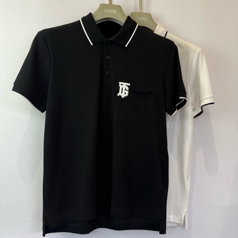 Áo Polo Nam Thêu Logo | Túi Ngực Viền Trắng Đen & Thiết Kế Monogram Thời Thượng Áo Polo Nam Chất Liệu Pique
