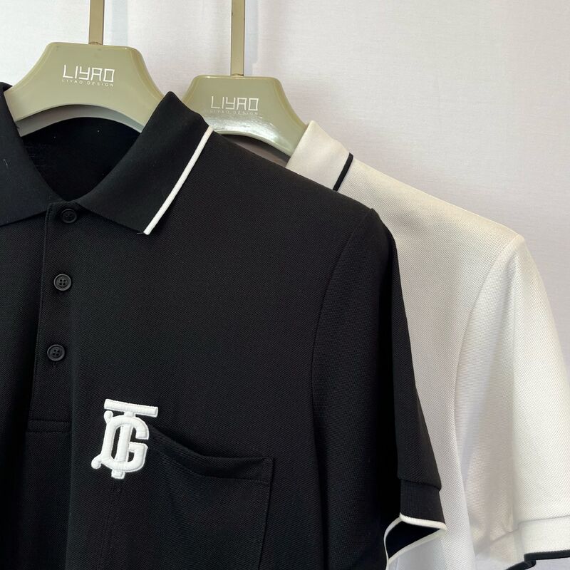 Áo Polo Nam Thêu Logo | Túi Ngực Viền Trắng Đen & Thiết Kế Monogram Thời Thượng Áo Polo Nam Chất Liệu Pique