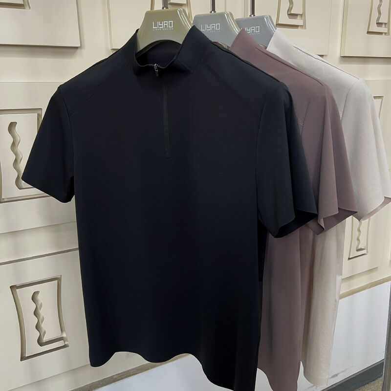 Áo thun nam cổ cao, tay ngắn, co giãn, nhanh khô, thoáng khí cho thể thao ngoài trời