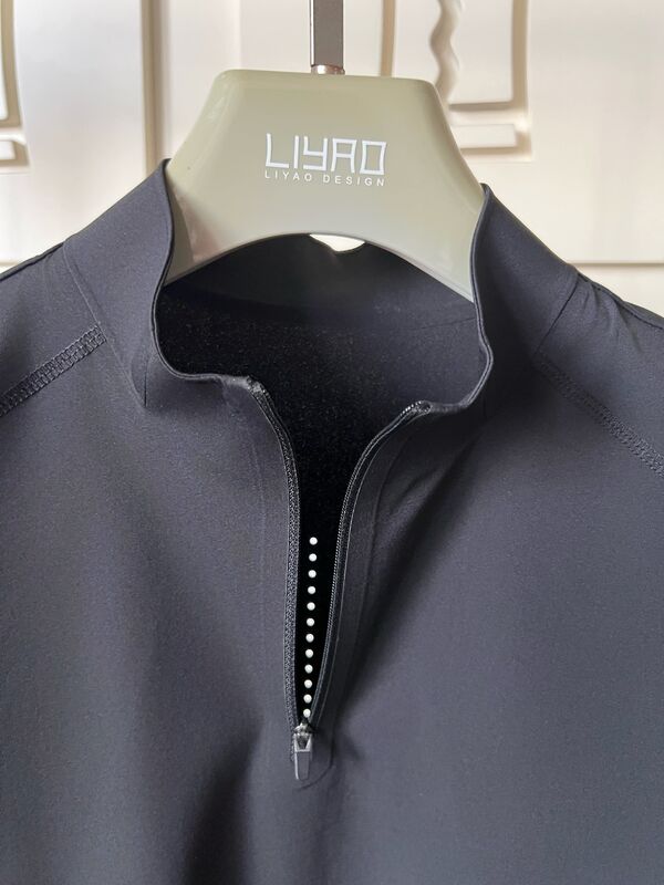 Áo thun nam cổ cao, tay ngắn, co giãn, nhanh khô, thoáng khí cho thể thao ngoài trời