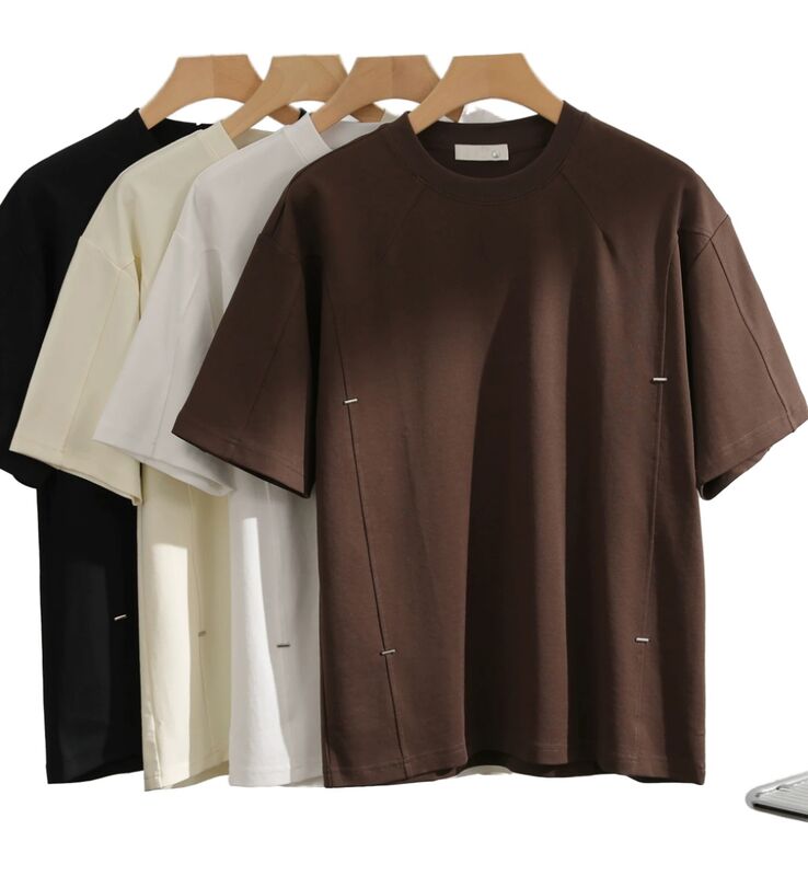 Áo ngắn tay dáng rộng thoải mái phong cách vintage đơn giản màu trơn cho nam