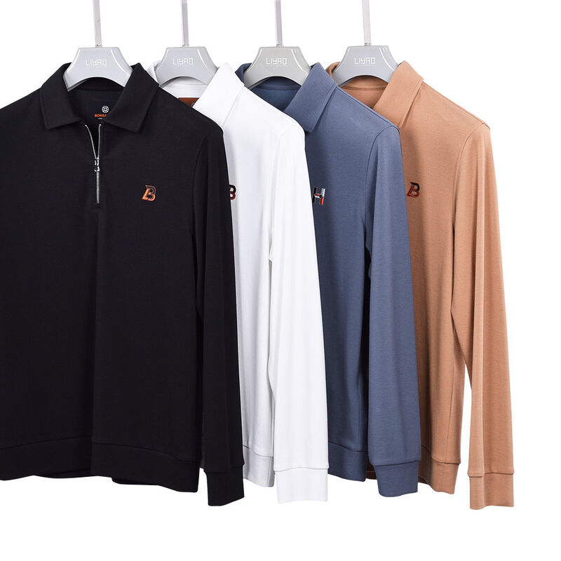 Đặt hàng theo yêu cầu Chất chống sưng Độ đàn hồi cao Cuộc sống hàng ngày 100% Cotton Plain Long Sleeve T-Shirt Mens Zip Up Polo T-Shirt