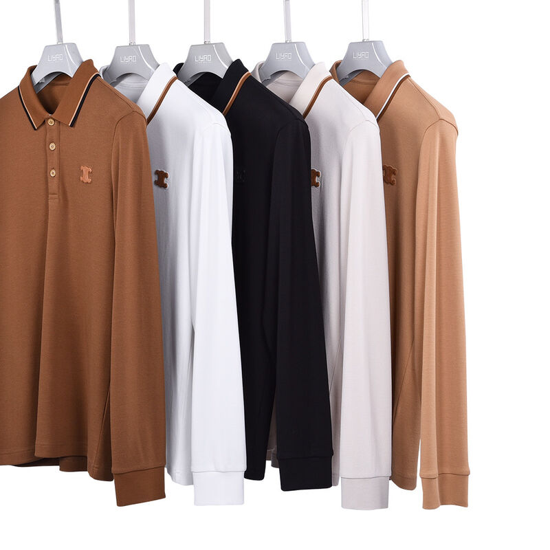 Áo Polo Dài Tay Màu Trơn Chống Xù Lông Thiết Kế Bán Chạy Cổ Phối Màu Logo Tùy Chỉnh