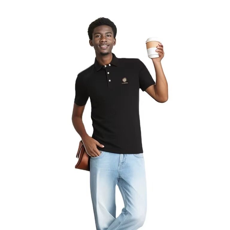 Áo thun polo nam màu đen cotton thoáng khí nhanh khô thiết kế mới bán sỉ tùy chỉnh