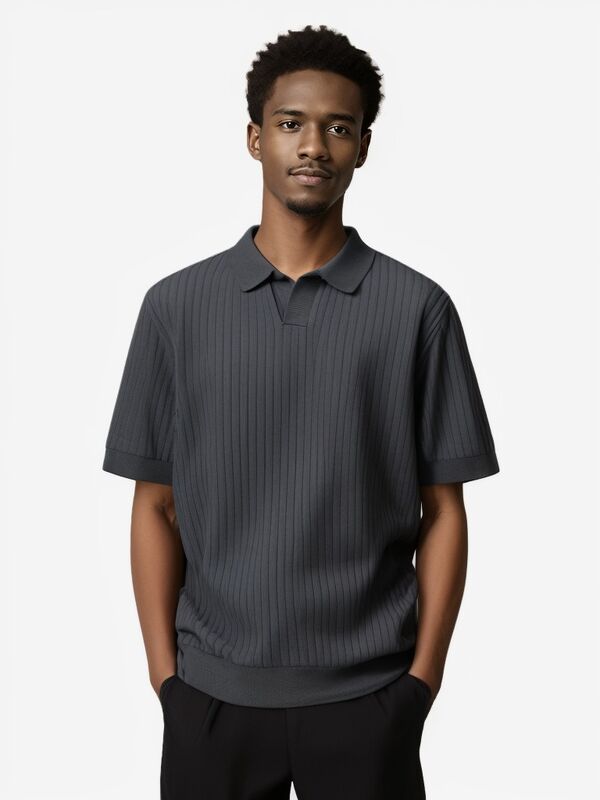 Trang phục áo polo nam tùy chỉnh với áo len dệt kim cotton phong cách Old Money & New Trend mùa hè tay ngắn, áo thun dệt kim trơn