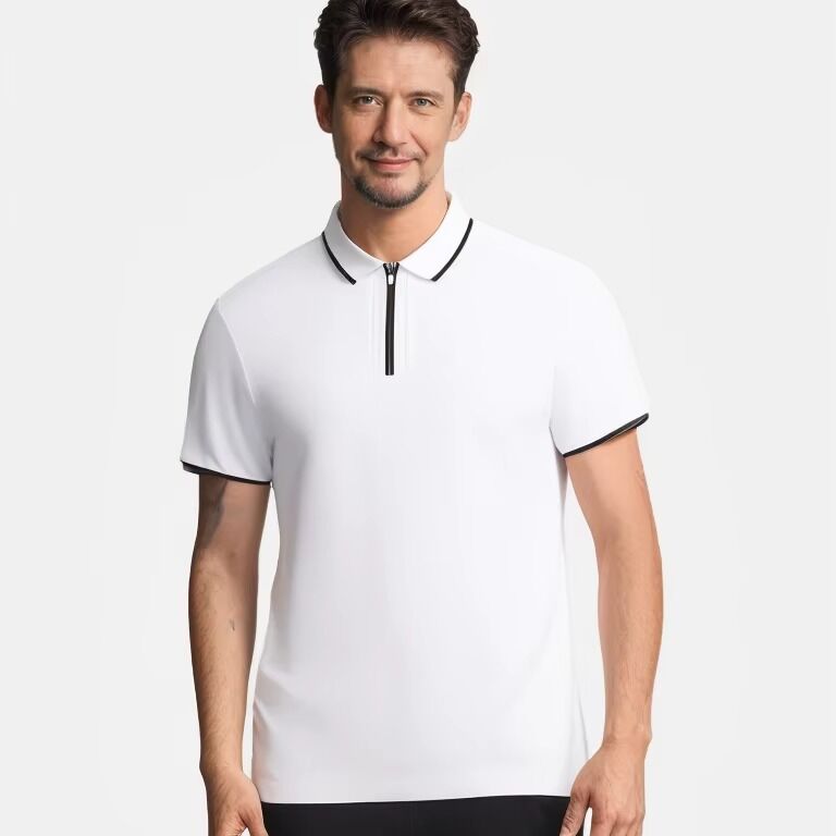 Áo thun golf POLO Cotton của nam giới bán zip tay áo ngắn Hít thở phong cách đan với trang trí nút chất lượng cao
