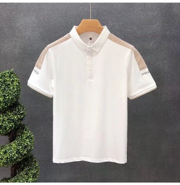 Áo Polo in mới của nam giới Áo Polo trắng của nam giới Áo thun thêu đơn giản Tay ngắn Áo Polo thông thường