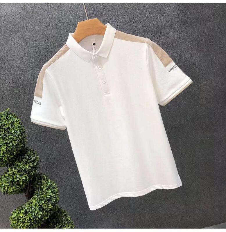 Áo Polo in mới của nam giới Áo Polo trắng của nam giới Áo thun thêu đơn giản Tay ngắn Áo Polo thông thường