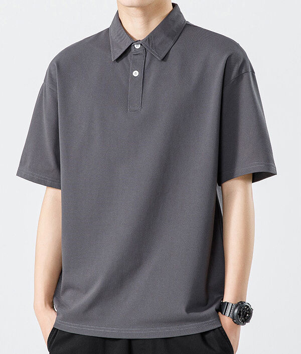 Phong cách nam Hong Kong mùa hè trọng lượng nặng kháng vi khuẩn cảm giác mát mẻ màu sắc rắn đơn giản áo polo ngắn