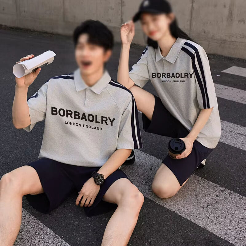 Chiều nam tay ngắn cho áo polo American High Street phong cách cổ áo bán tay áo phông phong cách chữ viết đan