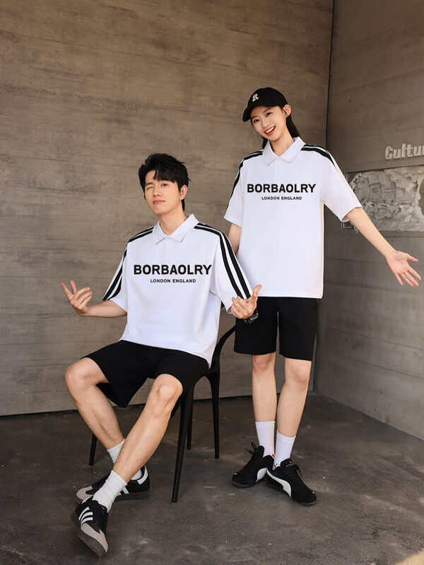 Chiều nam tay ngắn cho áo polo American High Street phong cách cổ áo bán tay áo phông phong cách chữ viết đan