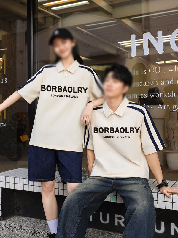 Chiều nam tay ngắn cho áo polo American High Street phong cách cổ áo bán tay áo phông phong cách chữ viết đan