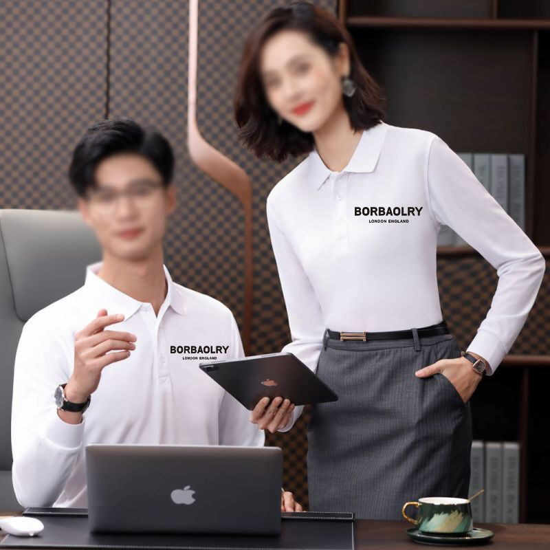 Áo polo tùy chỉnh tay dài Logo in thêu Áo polo bông trắng Áo polo tay dài nam